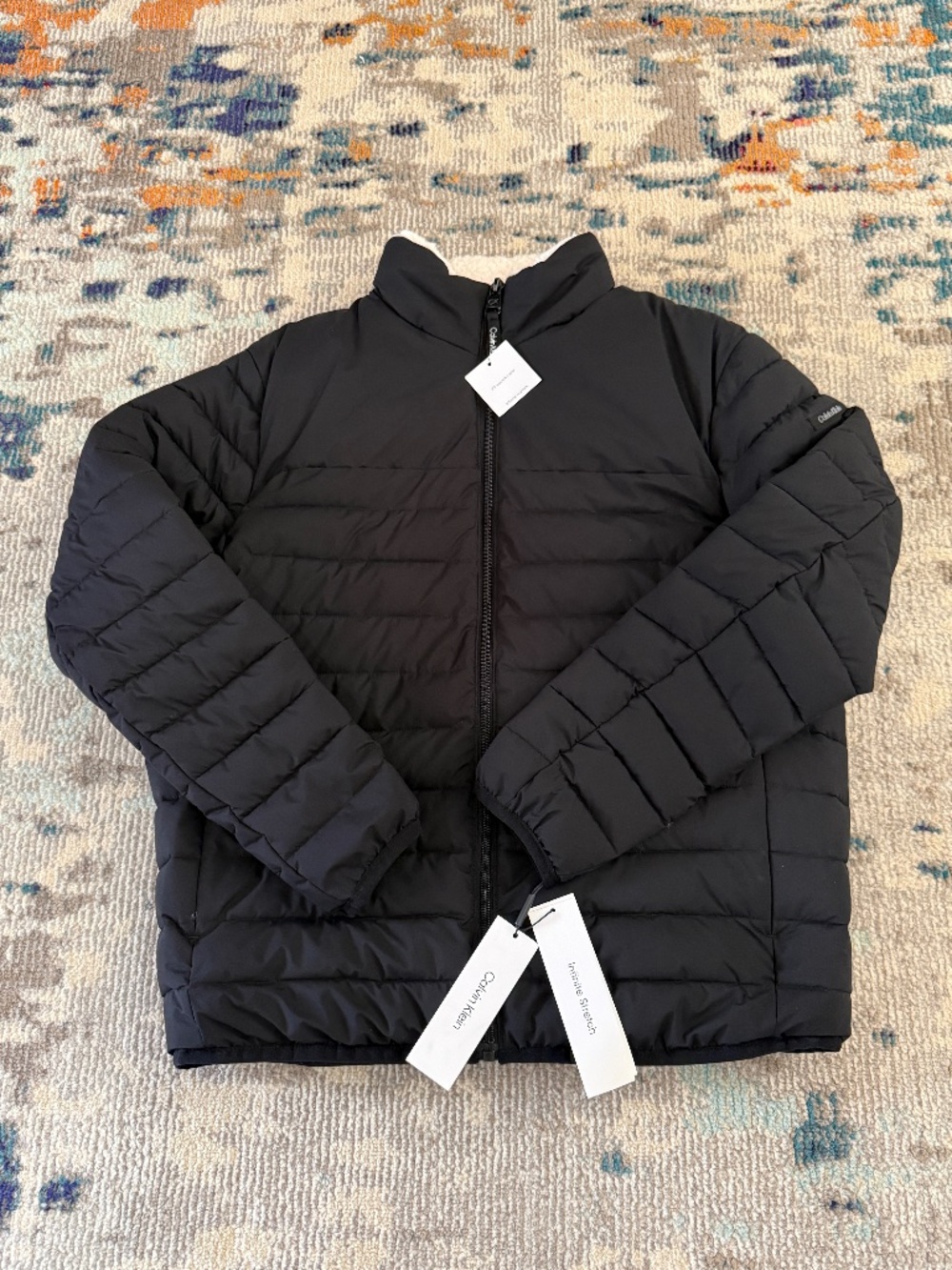 Women's NWT black & cream sherpa Calvin Klein winter Coat Jacket size Medium
